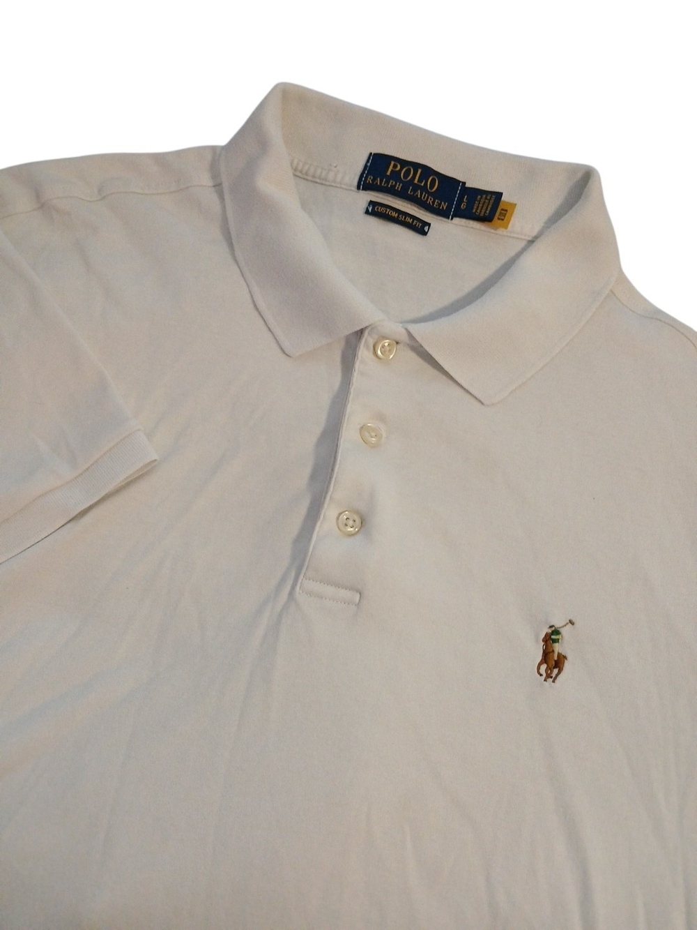 Polo‎ Ralph Lauren Custom Slim Fit Flesh Pony White Polo Soft Cotton Large Mens